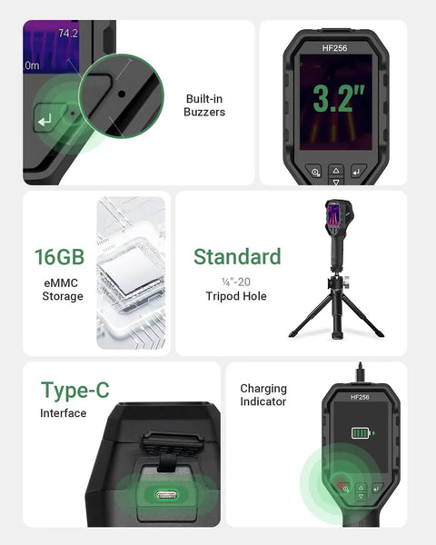 Thermal Imaging Camera With 256x192 IR Resolution And 320x240 Super Resolution For Sharp Thermal Snapshots features and ports.