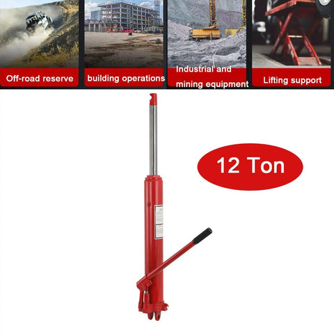 Built Tough 12 Ton Manual Cherry Picker Hydraulic Long Ram Jack With Easy Pump Handle For Zero Sweat Engine Hoist Cylinder Swap On Any Garage Shop Crane Red