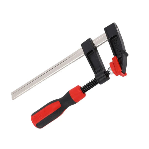 6 Inch Bar Clamp Heavy Duty F Style Clamping Tool With 300lbs Grip Power For Woodworking Projects In The Shop Alloy Steel With ABS Handle And A 5.9 Inch Jaw Opening 1 Pack, black and red clamp