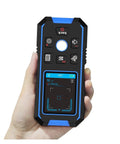 Beefy Stud Finder Wall Scanner Backlit Lcd Screen handheld showing depth gauge for locating live AC wire and metal pipes.