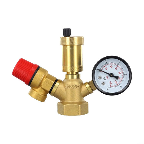 Brass Boiler Safety Group Kit With Pressure Relief Valve And Air Vent For Closed Heating Circuits, 6 Bar Limit