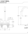 Technical drawing of Serena Two Handle Deck Mount Bar Faucet In Antique Brass With Two Hole Four Inch Centerset Washerless Cartridge