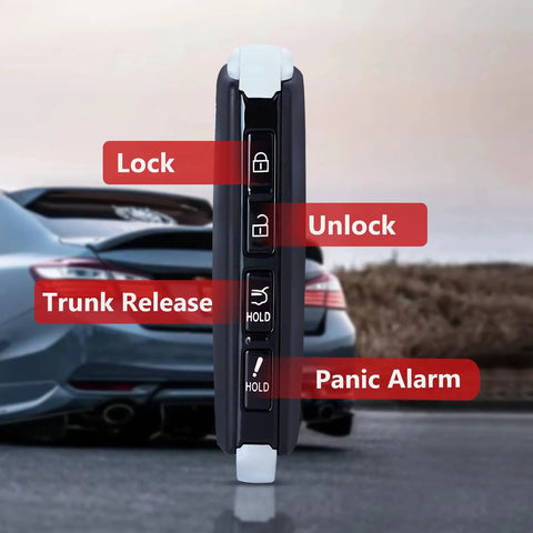 Side view of Key Fob Case For Mazda Keyless Entry Shell Replacement showing 4-button layout: Lock, Unlock, Trunk Release, Panic