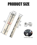 Rock Solid 6 Pack Heavy Duty Stainless Steel Piano Hinges For Cabinet Doors And Gates Built Different Rust Proof Silver Finish showing dimensions and features.