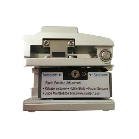 Front view of Fiber Cleaver Pro Grade Optical Fiber Cutter with blade position adjustment instructions.
