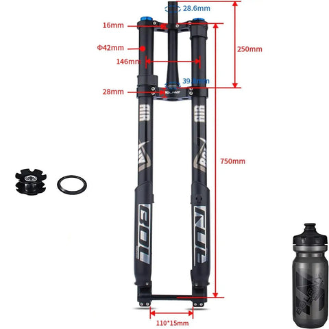 Beefed-Up Downhill Mountain Bike Front Fork With Air Suspension, Thru-Axle Boost 110x15, 34mm Stanchions, 160mm Travel, accessory pack