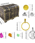 Pirate Treasure Chest Toy With Lock For Kids Kid Friendly Adventure Storage Box Includes Coins Gems Earrings Lock Key