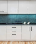 Modern kitchen with white cabinets featuring 12 Pack Square Kitchen Cabinet Handles Matte Black Stainless Steel Drawer Pulls Six And A Quarter Inch Center To Center Contemporary Cabinet Hardware Budget Friendly With Durable Finish Easy Install Screws Included Value Pack.