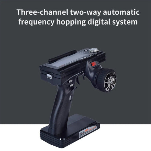 Gt3b 3 Channel RC Transmitter And Receiver For RC Cars Trucks Crawlers And Boats 2 4Ghz AFHDS Remote Controller With GR3E Receiver Ready To Race For Hobbyists displaying three-channel system