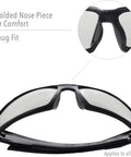 Close-up of molded nose piece on Rock Solid Safety Glasses Five Pack Brown Frame With Sct Reflect Fifty Lens And Antiscratch Coating for comfort.