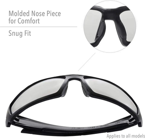 Close-up of molded nose piece on Rock Solid Safety Glasses Five Pack Brown Frame With Sct Reflect Fifty Lens And Antiscratch Coating for comfort.