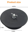 3-1/2 Inch Mechanical Cleanout Gripper Plug For DWV Plumbing ABS Expansion Seal For Pressure Testing And Temporary Sealing 2 Pack DIY Friendly Toolbox Ready Heavy Duty Drain System Seal For Residential And Commercial Use. 3-1/2 inch black ABS cleanout gripper plug with wing nut, shown with size dimensions