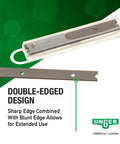 4 Inch Reversible Carbon Steel Scraper Blades For Light Duty Scrapers With Dual Edges Razor Edge For Paint Tape And More And Blunt Edge For Cement Or Stucco Replacement Blades For Multipurpose Use displayed with packaging