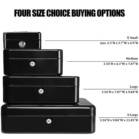 Four stacked Compact Locking Cash Box for Coins and Meds with a Secure Keyed Lock, Tiny Yet Sturdy Steel Money Box options