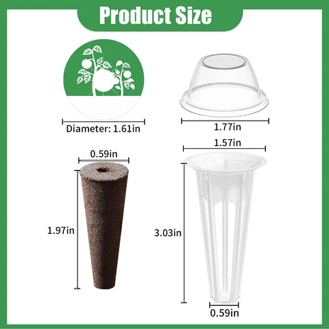Product size details with sponges, dome, and basket dimensions for Grow Anything Indoor Hydroponics Kit for Garden Nerds.