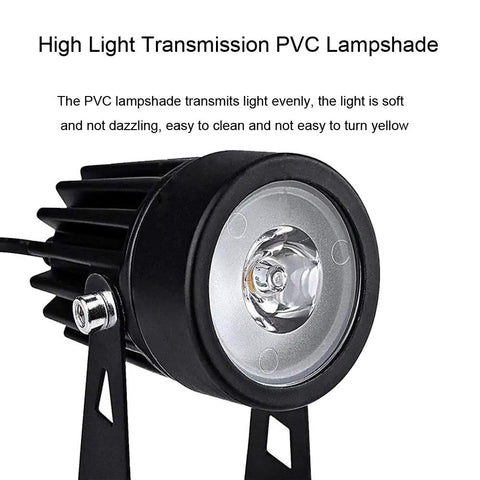 Close-up of Solar Powered Cast Aluminum Warm White LED Spotlight with PVC lampshade for outdoor garden use