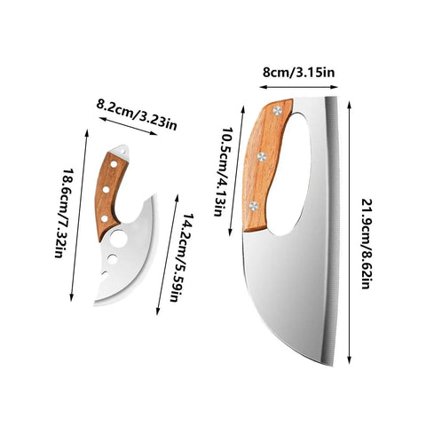 Heavy Duty Stainless Steel Meat Cleaver And 2 Piece Kitchen Chopper Set with wood handle and ergonomic non-slip grip