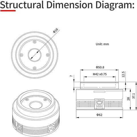 Structural dimension diagram of Two Point One Megapixel USB 3.0 Color Astronomy Camera With IMX662 Sensor For Astrophotography