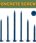 Image showing a set of blue coated Heavy Duty Concrete Screws Set Lionmax 150 Piece One Quarter Inch By One And Three Quarter Inch Hex Head Masonry Screws.