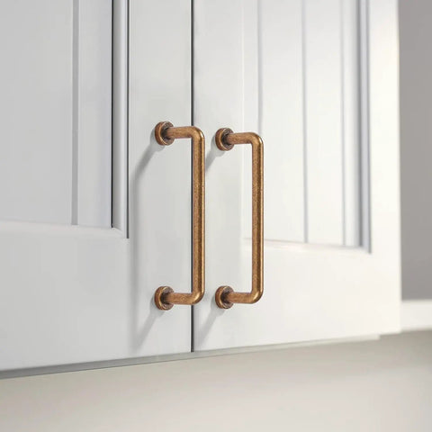 Eight Pack Two And A Half Inch Antique Brass Cabinet Handles And Drawer Pulls With Screws for kitchen cabinets installed