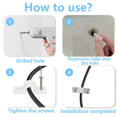 Installation steps for 24 Piece Wire Shelf Clip Kit With Screws And Expansion Tubes For Metal Shelving And Wall Mounts White Plastic Down Wall Clips