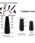 Universal Vacuum Attachments Kit With One Seven Eighths Inch Adapter, One And One Quarter Inch Adapter, And One Inch Adapter Fits Most Vacuums diagram