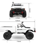 Rugged All Terrain 4x4 RC Crawler Truck 1 Sixteenth Scale Remote Control Pickup RTR Off Road Toy Car For Adults side view with dimensions