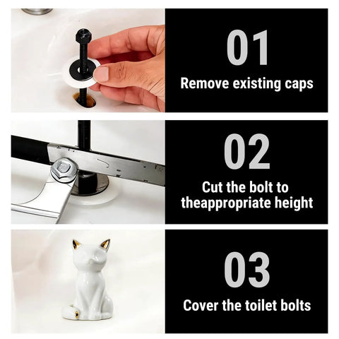 Instructions for Premium Ceramic Toilet Bolt Covers With A Super Cute Cat Design To Crush Rust And Dampness While Keeping Your Bathroom Hardware Vibing Immaculately All Season Long.