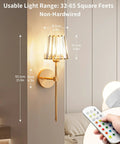 Sparkling Crystal Wall Sconces Set Of Two, Rechargeable Wireless Wall Lights With Remote, Dazzling Gold Touch Dimmer For Cozy Indoor Vibes, Quick Install Zero Wiring Drama, dimensions displayed on wall.