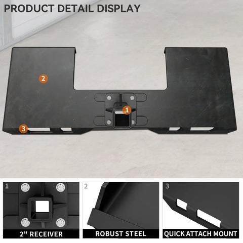 Beefed Up Heavy Duty Skid Steer Attachment Plate With Two Inch Receiver 3000 Lbs Capacity Three Eighths Inch Steel