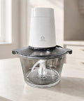 Cuisine Talent Electric Food Chopper With 1.8L Glass Bowl 150W Motor on a kitchen countertop, showing the glass bowl and blade.