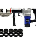 Heavy Duty Plug In Electric Hydraulic Crimping Pliers For Copper And Aluminum Cables with multiple dies for various sizes.