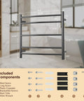 Black Wall Mounted Electric Towel Warmer Rack With 5 Bars Stainless Steel Heated Towel Holder 40W 120V dimensions included
