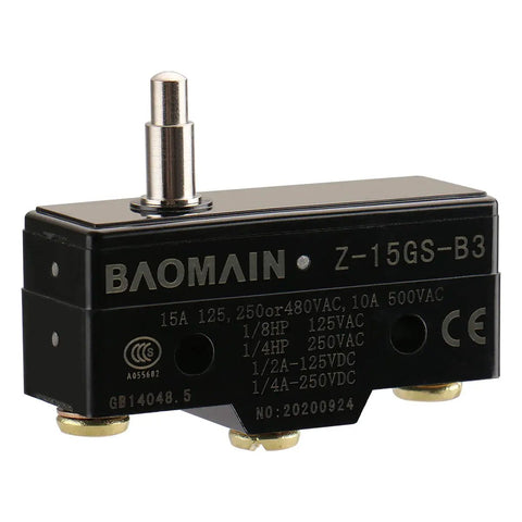 General Purpose Micro Switch With Slim Spring Plunger And Screw Terminals, Momentary SPDT 1NO 1NC, 15A Rating