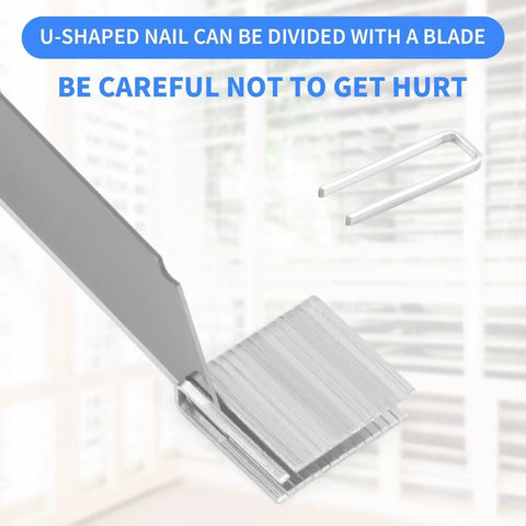 Kickass Shutter Repair Kit With Hella Durable Staples For Plantation Window Louvers Replacement Pins 0.6 X 0.2 Inch nails and blade highlighted.