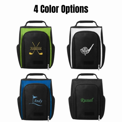 Custom Embroidered Golf Shoe Bag For Men With Monogram, Large Capacity Zippered Golf Gear Carrier, four color options