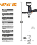 Heavy Duty 9A Corded Drill Mixer With Spade Handle Half Inch Chuck 360 Degree Rotation Pro Grade Concrete Mud Mixing Drill Machine For Fast Even Mixing And High Power Performance - Specifications and dimensions shown