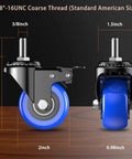Beefy Heavy Duty 2 Inch Stem Casters Set Of Four With Locking Swivel Wheels, 800 Pound Capacity, Three Eighths Inch Threaded Stem One Inch Long