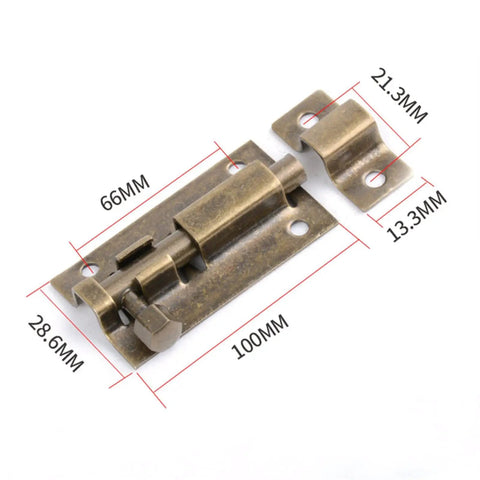 WUUWCHODC Stainless Steel Sliding Security Snap Lock Door Gate Latch dimensions shown, highlighting bronze finish and sliding mechanism.