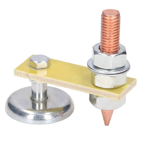 Heavy Duty Magnetic Welding Clamp With Insulation Holds Strong At 66lb For Secure Metalwork And Outdoor Repair Jobs That Need Reliable Grip, showing metal base and threaded copper tip.