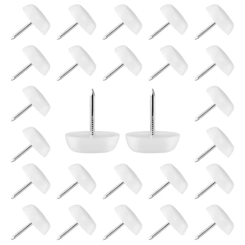 60 Pack White Nylon Furniture Sliders Round Floor Protectors with smooth glide base and nail for hardwood floors.