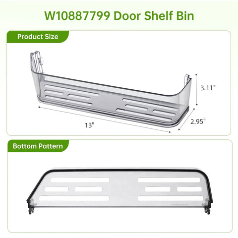 Upgrade No Fuss Door Shelf Bin For Refrigerator Replacement W10887799 with size 13x2.95x3.11 inches, bottom pattern view