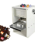 Pro Grade Coffee Capsule Sealer Machine With 2 Or 6 Hole Electric Capping For 37mm 50mm And 54mm Cups, Fast Leak Free Sealing, shown with capsules and coffee beans