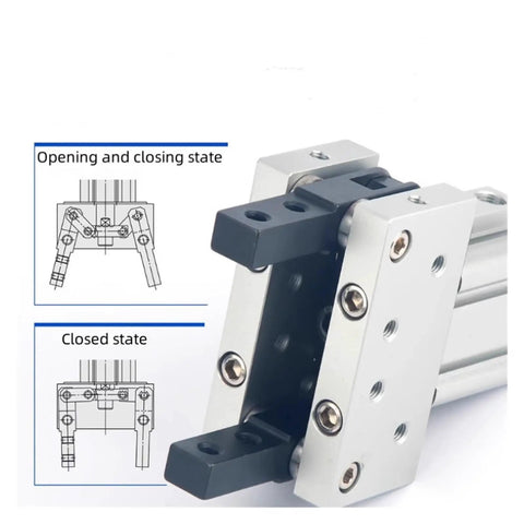 Heavy Duty Open And Close Air Claw Cylinder For Factory Automation MHT2 Series Pneumatic Actuator in opened and closed states.