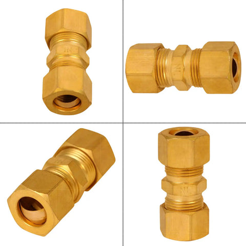 Heavy Duty Rock Solid Brass Compression Union Elbow Pipe Fitting One Half Inch 90 Degree Connector for copper and plastic tubing.