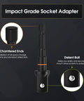 Three Piece Impact Socket Adapter Set For One Quarter Three Eighths And One Half Inch Drives With One Quarter Inch Hex Shank Chrome Vanadium Steel Heavy Duty Extension Bits For Power Drill And Impact Driver showing adapter with chamfered ends and detent ball.