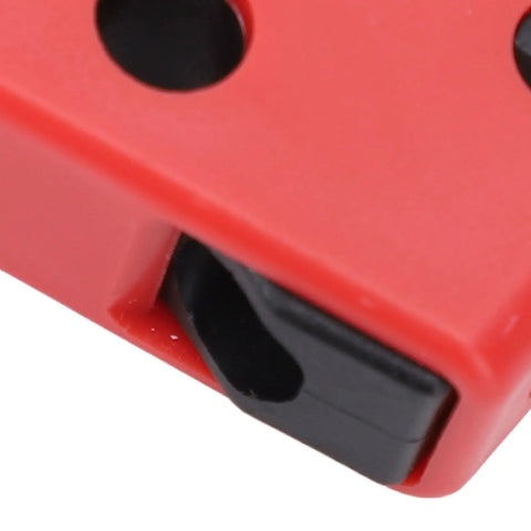Close-up of red component from Circuit Breaker Lockout Kit 10 Pieces For Industrial And Automotive Safety Lock Box Tagout