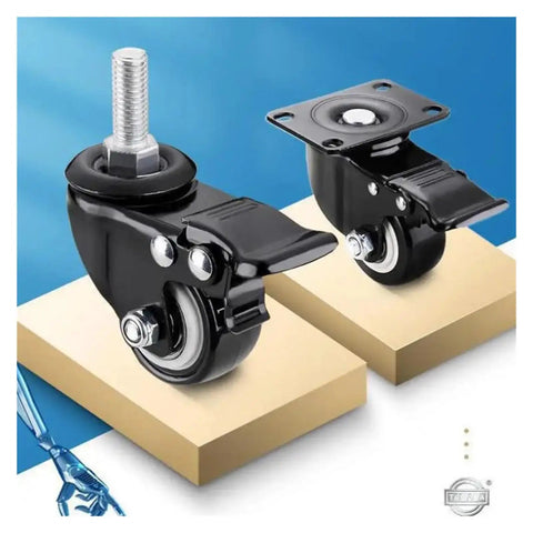 Four Pack 2 Inch Diamond Swivel Wheel Caster With Brake For Heavy Duty Furniture M8 M10 M12 Black featuring dual bearings