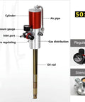 Heavy Duty Air Powered Grease Pump For 55 Gallon Drums Automatic Lubricator Workhorse with cylinder, air pipe, and pressure gauge.