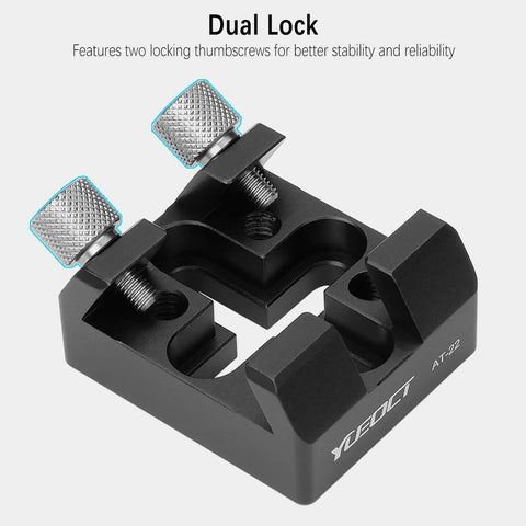 Close-up of Rock Solid Flat Base Finder Scope Bracket Mount with Dovetail Base and dual lock thumbscrews for telescope use.